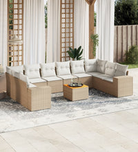 11-tlg. Garten-Sofagarnitur mit Kissen Beige Poly Rattan