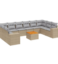 11-tlg. Garten-Sofagarnitur mit Kissen Beige Poly Rattan