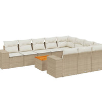 11-tlg. Garten-Sofagarnitur mit Kissen Beige Poly Rattan