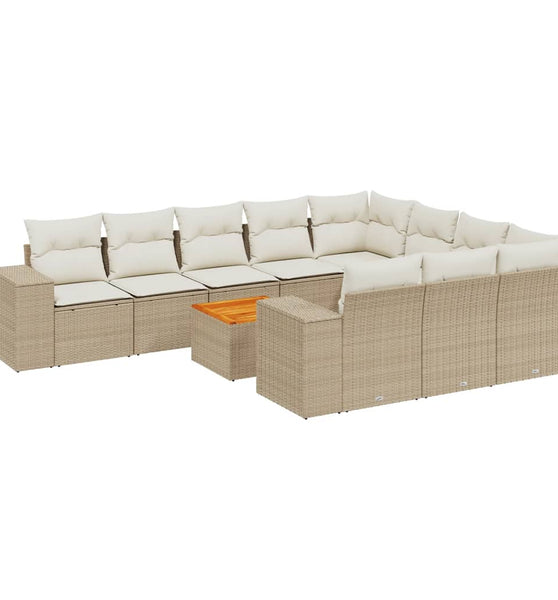 11-tlg. Garten-Sofagarnitur mit Kissen Beige Poly Rattan