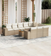 11-tlg. Garten-Sofagarnitur mit Kissen Beige Poly Rattan