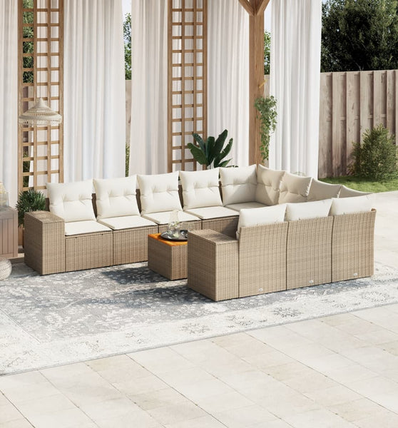 11-tlg. Garten-Sofagarnitur mit Kissen Beige Poly Rattan