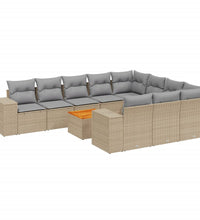 11-tlg. Garten-Sofagarnitur mit Kissen Beige Poly Rattan