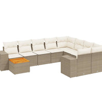 11-tlg. Garten-Sofagarnitur mit Kissen Beige Poly Rattan