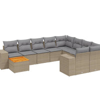 11-tlg. Garten-Sofagarnitur mit Kissen Beige Poly Rattan