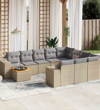 11-tlg. Garten-Sofagarnitur mit Kissen Beige Poly Rattan