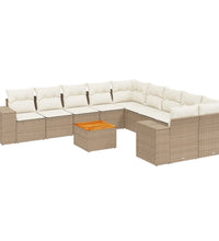 11-tlg. Garten-Sofagarnitur mit Kissen Beige Poly Rattan