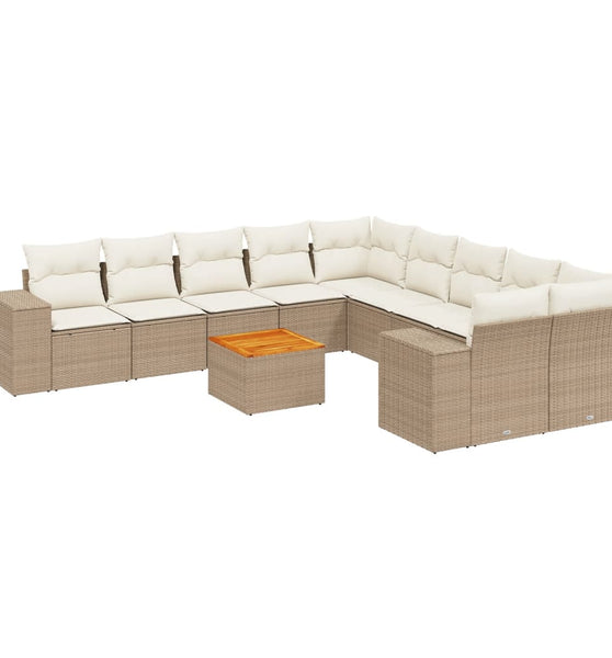 11-tlg. Garten-Sofagarnitur mit Kissen Beige Poly Rattan