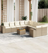 11-tlg. Garten-Sofagarnitur mit Kissen Beige Poly Rattan