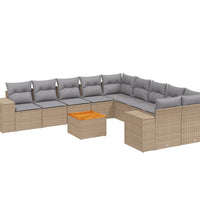 11-tlg. Garten-Sofagarnitur mit Kissen Beige Poly Rattan