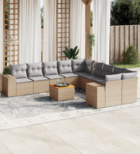 11-tlg. Garten-Sofagarnitur mit Kissen Beige Poly Rattan