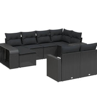 10-tlg. Garten-Sofagarnitur mit Kissen Schwarz Poly Rattan