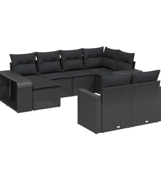 10-tlg. Garten-Sofagarnitur mit Kissen Schwarz Poly Rattan