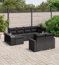 10-tlg. Garten-Sofagarnitur mit Kissen Schwarz Poly Rattan
