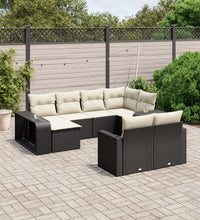 10-tlg. Garten-Sofagarnitur mit Kissen Schwarz Poly Rattan