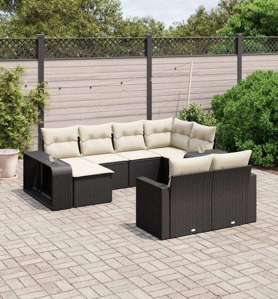 10-tlg. Garten-Sofagarnitur mit Kissen Schwarz Poly Rattan