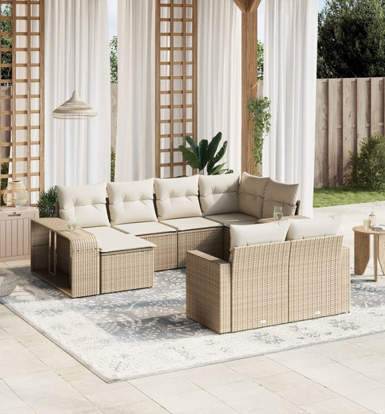 10-tlg. Garten-Sofagarnitur mit Kissen Beige Poly Rattan