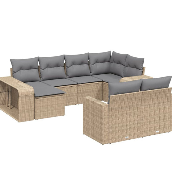10-tlg. Garten-Sofagarnitur mit Kissen Beige Poly Rattan