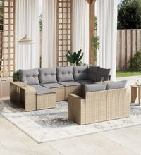 10-tlg. Garten-Sofagarnitur mit Kissen Beige Poly Rattan