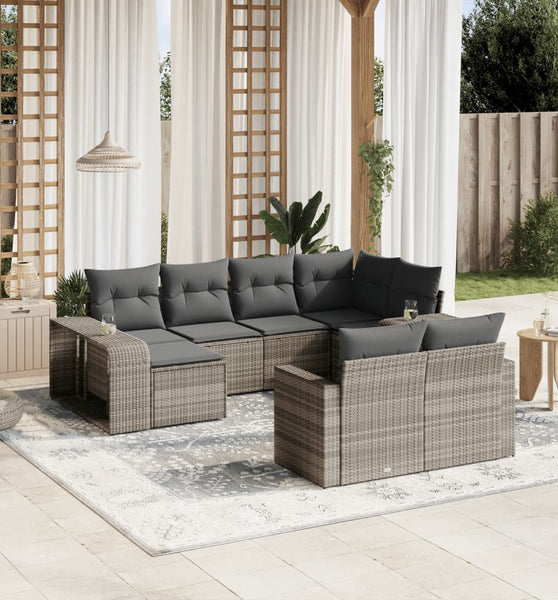 10-tlg. Garten-Sofagarnitur mit Kissen Hellgrau Poly Rattan