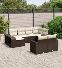 10-tlg. Garten-Sofagarnitur mit Kissen Braun Poly Rattan