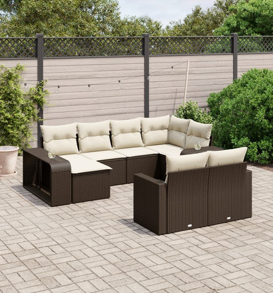 10-tlg. Garten-Sofagarnitur mit Kissen Braun Poly Rattan