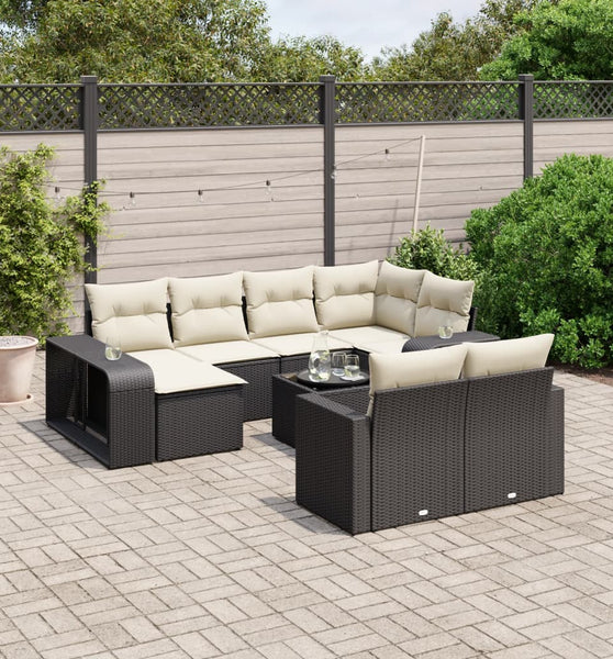 11-tlg. Garten-Sofagarnitur mit Kissen Schwarz Poly Rattan