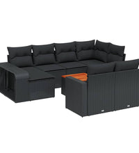 11-tlg. Garten-Sofagarnitur mit Kissen Schwarz Poly Rattan