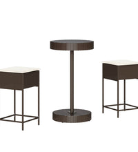 3-tlg. Gartenbar-Set mit Kissen Braun Poly Rattan
