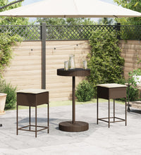 3-tlg. Gartenbar-Set mit Kissen Braun Poly Rattan