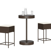 3-tlg. Gartenbar-Set mit Kissen Braun Poly Rattan
