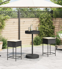 3-tlg. Gartenbar-Set mit Kissen Schwarz Poly Rattan