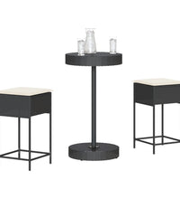 3-tlg. Gartenbar-Set mit Kissen Schwarz Poly Rattan