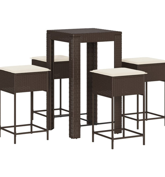 5-tlg. Gartenbar-Set mit Kissen Braun Poly Rattan