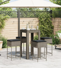 5-tlg. Gartenbar-Set mit Kissen Grau Poly Rattan