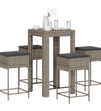 5-tlg. Gartenbar-Set mit Kissen Grau Poly Rattan