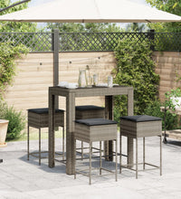 5-tlg. Gartenbar-Set mit Kissen Grau Poly Rattan