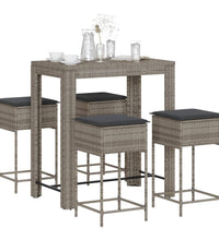 5-tlg. Gartenbar-Set mit Kissen Grau Poly Rattan