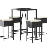 5-tlg. Gartenbar-Set mit Kissen Schwarz Poly Rattan