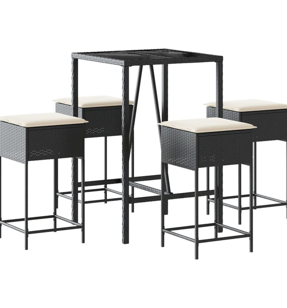 5-tlg. Gartenbar-Set mit Kissen Schwarz Poly Rattan