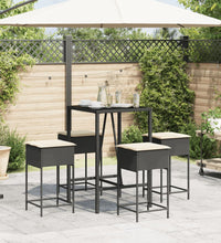 5-tlg. Gartenbar-Set mit Kissen Schwarz Poly Rattan