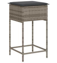 3-tlg. Gartenbar-Set mit Kissen Grau Poly Rattan