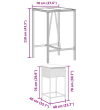 3-tlg. Gartenbar-Set mit Kissen Grau Poly Rattan