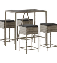 5-tlg. Gartenbar-Set mit Kissen Grau Poly Rattan