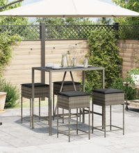 5-tlg. Gartenbar-Set mit Kissen Grau Poly Rattan