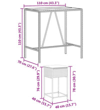 7-tlg. Gartenbar-Set mit Kissen Grau Poly Rattan