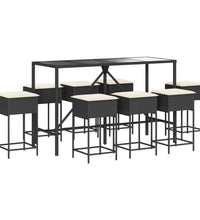 9-tlg. Gartenbar-Set mit Kissen Schwarz Poly Rattan