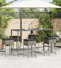 7-tlg. Gartenbar-Set mit Kissen Grau Poly Rattan