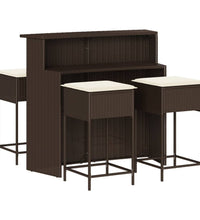 5-tlg. Gartenbar-Set mit Kissen Braun Poly Rattan