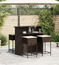 5-tlg. Gartenbar-Set mit Kissen Braun Poly Rattan